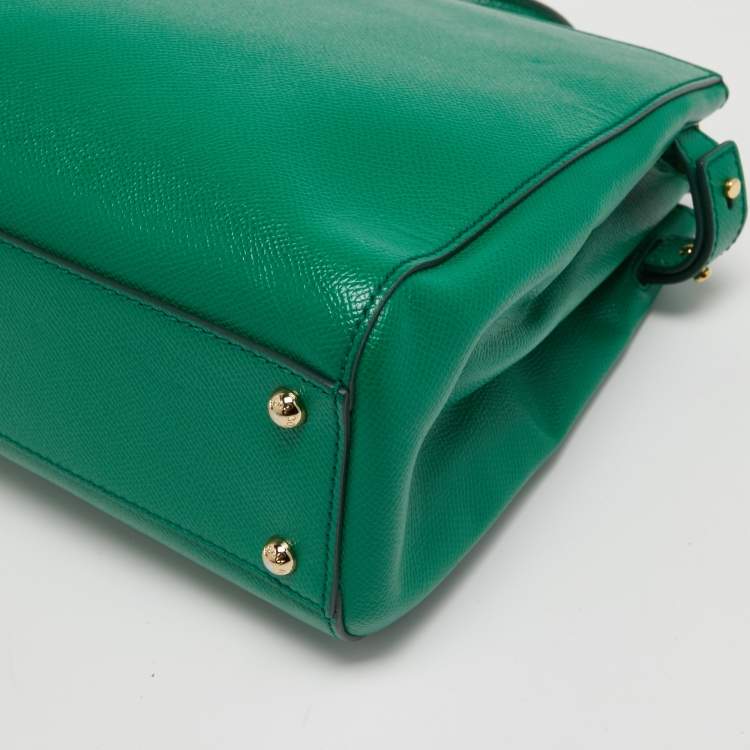 Pre Owned Dolce & Gabbana Green Leather Sicily Shopper Tote