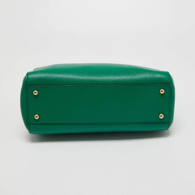 Pre Owned Dolce & Gabbana Green Leather Sicily Shopper Tote