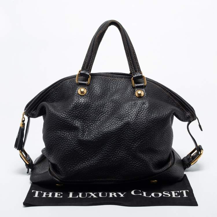 Pre Owned Dolce & Gabbana Black Grained Leather Zip Satchel