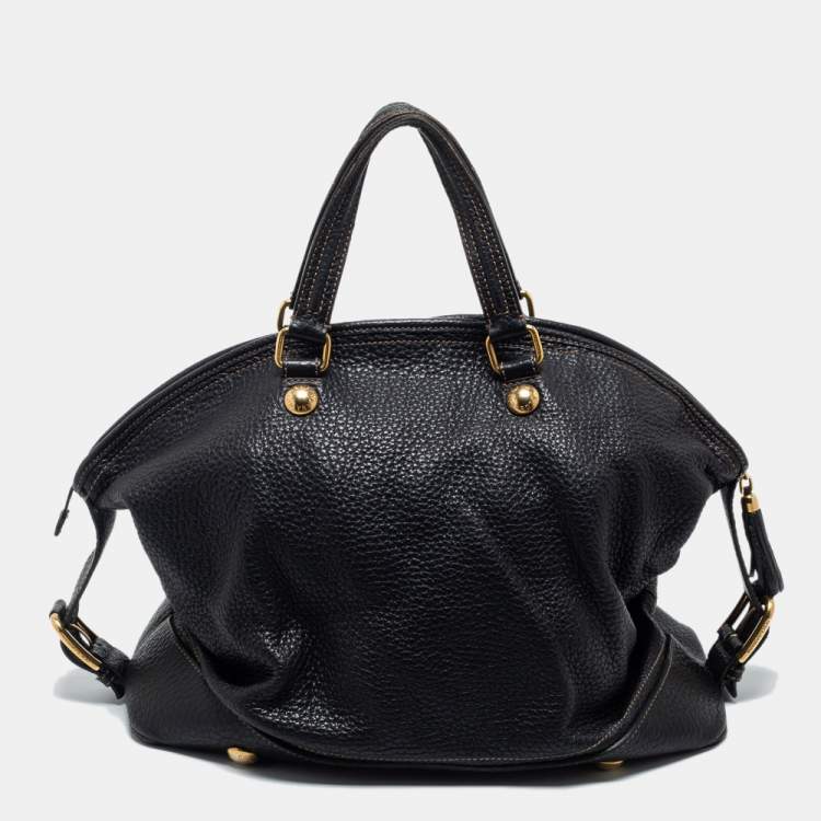 Pre Owned Dolce & Gabbana Black Grained Leather Zip Satchel