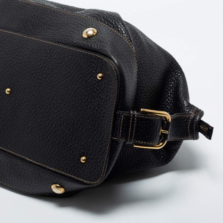 Pre Owned Dolce & Gabbana Black Grained Leather Zip Satchel