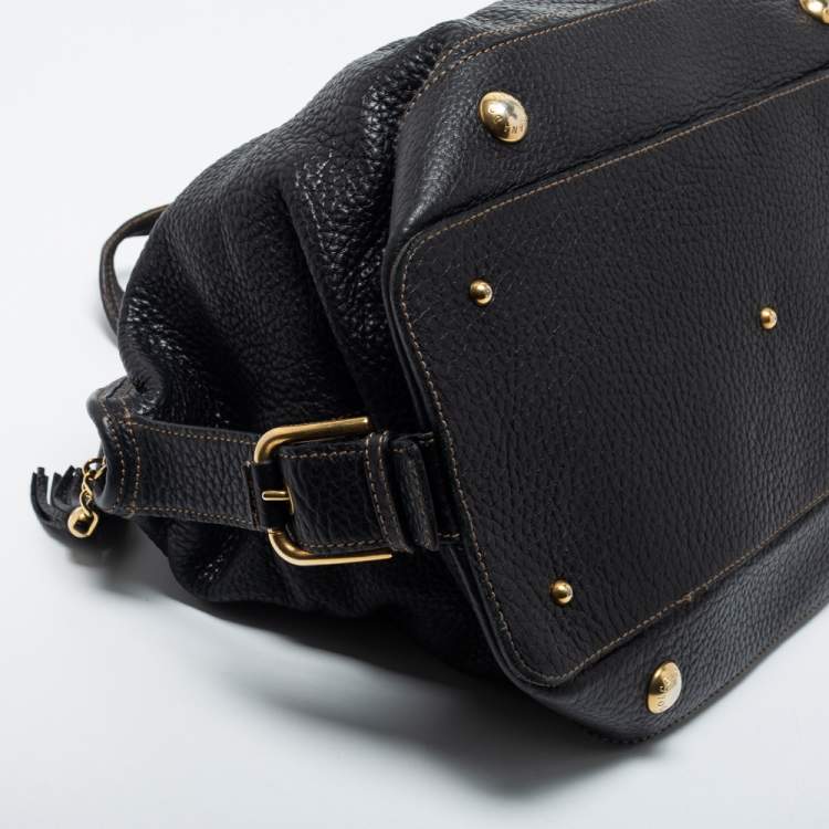 Pre Owned Dolce & Gabbana Black Grained Leather Zip Satchel