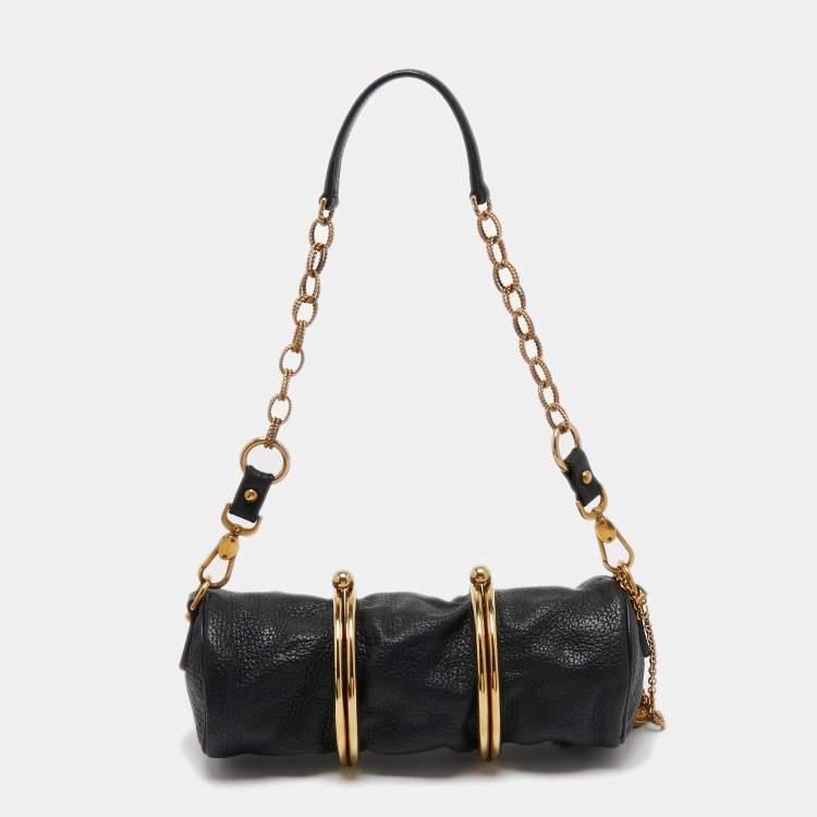 مملوكة مسبقًا Dolce & Gabbana Black Pebbled Leather Double Kiss Lock Shoulder Bag