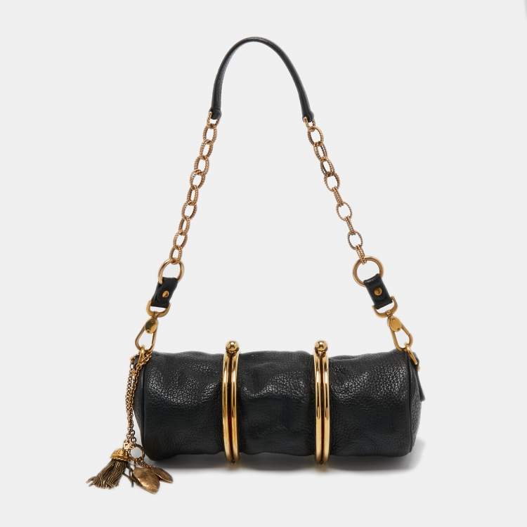 مملوكة مسبقًا Dolce & Gabbana Black Pebbled Leather Double Kiss Lock Shoulder Bag