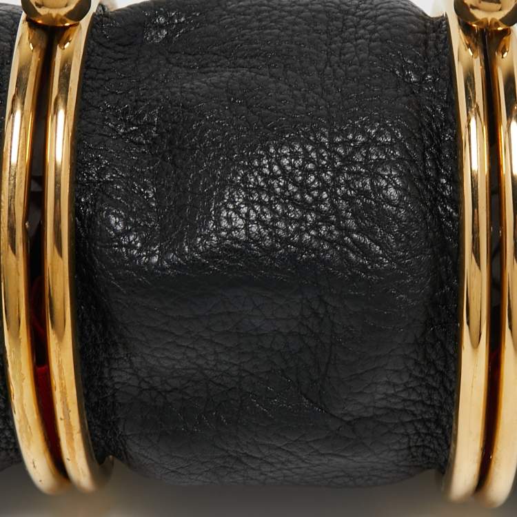 مملوكة مسبقًا Dolce & Gabbana Black Pebbled Leather Double Kiss Lock Shoulder Bag