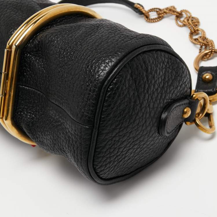 مملوكة مسبقًا Dolce & Gabbana Black Pebbled Leather Double Kiss Lock Shoulder Bag