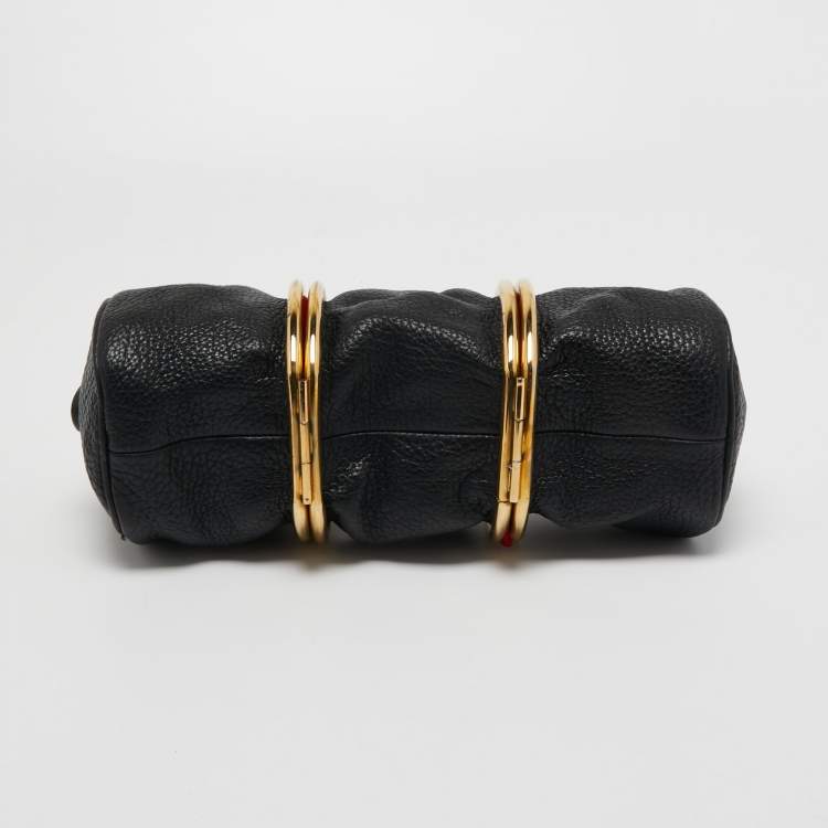 مملوكة مسبقًا Dolce & Gabbana Black Pebbled Leather Double Kiss Lock Shoulder Bag