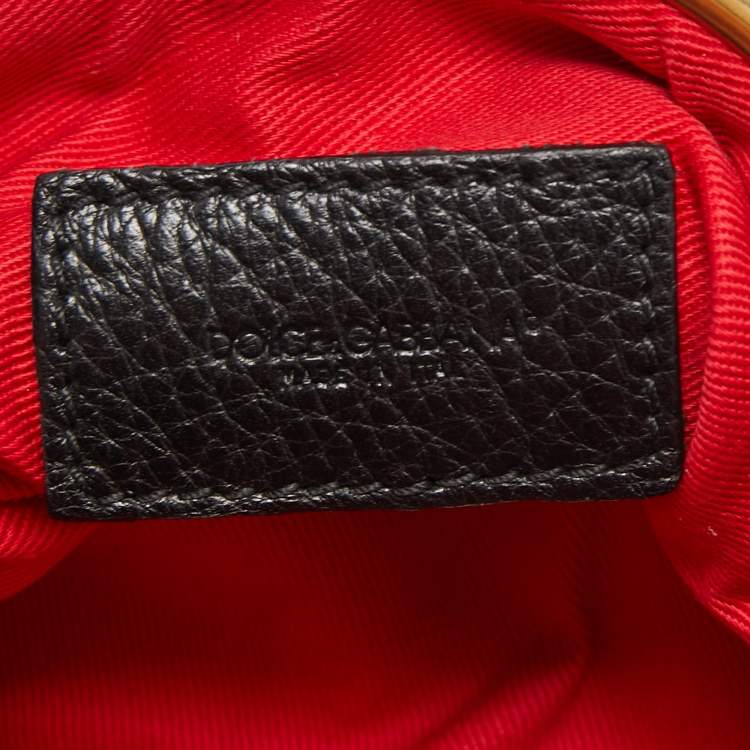 مملوكة مسبقًا Dolce & Gabbana Black Pebbled Leather Double Kiss Lock Shoulder Bag