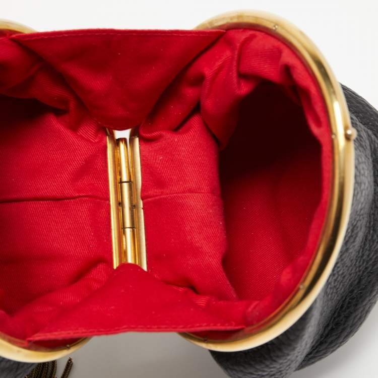 مملوكة مسبقًا Dolce & Gabbana Black Pebbled Leather Double Kiss Lock Shoulder Bag