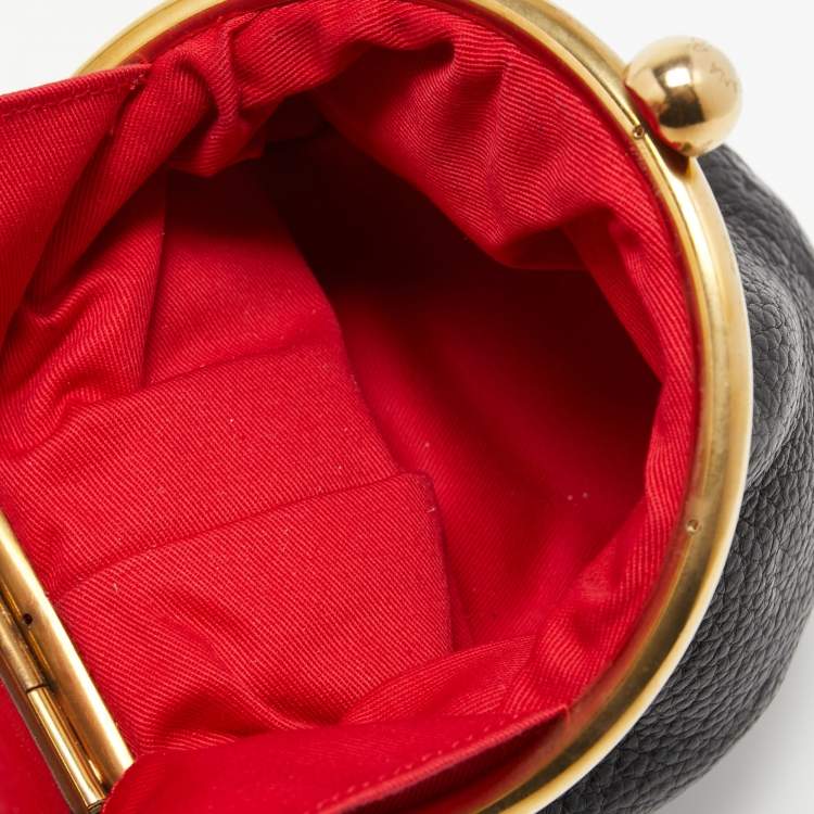 مملوكة مسبقًا Dolce & Gabbana Black Pebbled Leather Double Kiss Lock Shoulder Bag