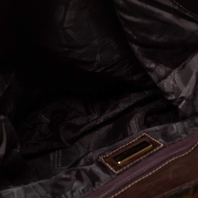 Pre Owned Dolce and Gabbana Brown Leather and Mink Fur D Ring Studded Shoulder Bag