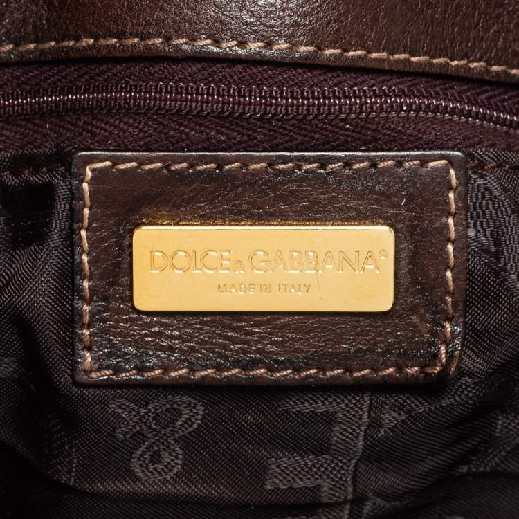 Pre Owned Dolce and Gabbana Brown Leather and Mink Fur D Ring Studded Shoulder Bag