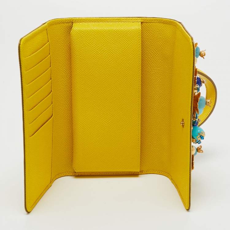 Pre Owned Dolce & Gabbana Yellow Leather Embellished Miss Sicily Von Wallet on Chain
