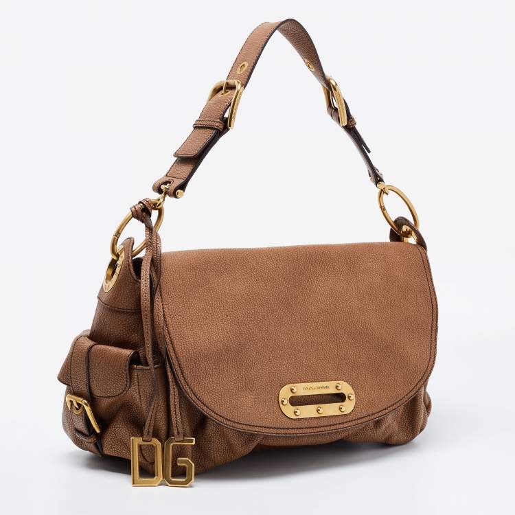 Pre Owned Dolce & Gabbana Brown Leather Side Pocket Shoulder Bag