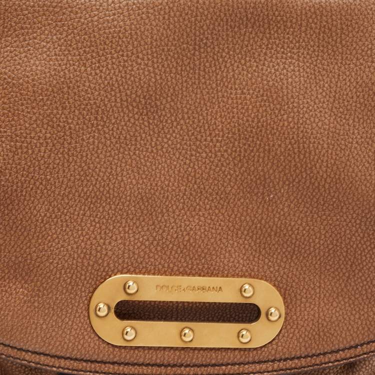Pre Owned Dolce & Gabbana Brown Leather Side Pocket Shoulder Bag