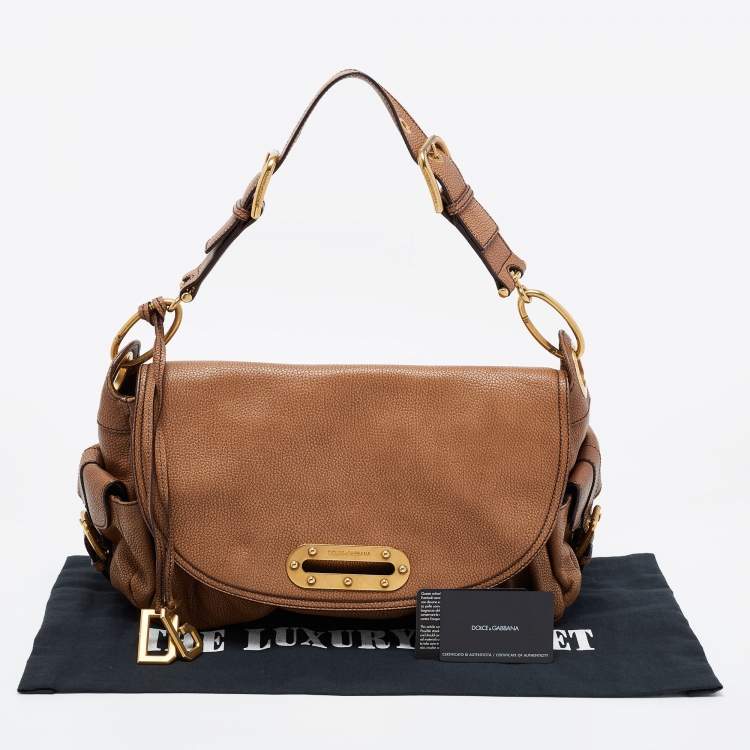 Pre Owned Dolce & Gabbana Brown Leather Side Pocket Shoulder Bag