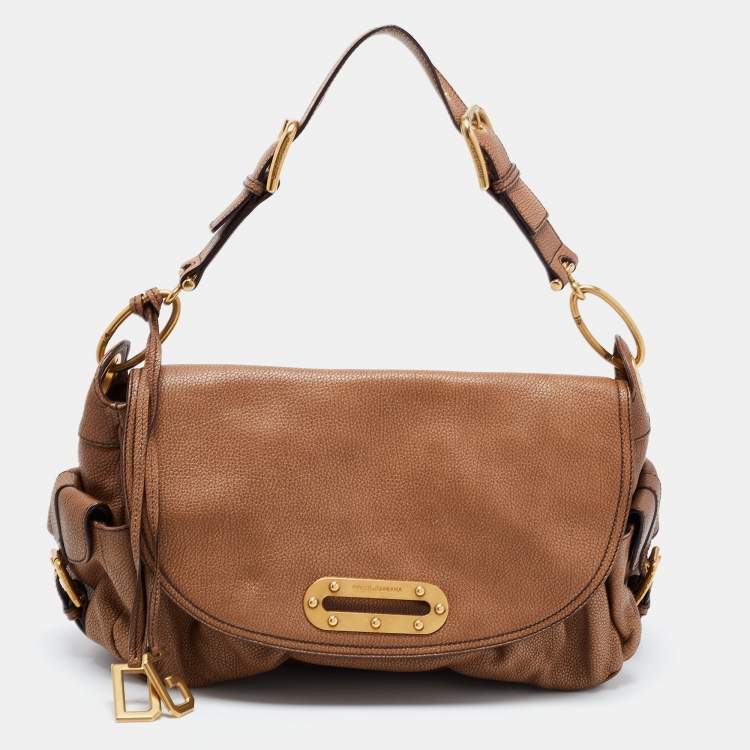 Pre Owned Dolce & Gabbana Brown Leather Side Pocket Shoulder Bag