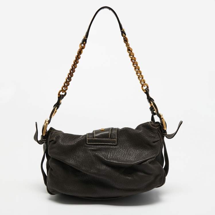 Pre Owned Dolce & Gabbana Dark Grey Leather D Ring Flap Hobo