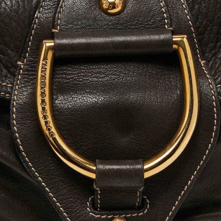 Pre Owned Dolce & Gabbana Dark Grey Leather D Ring Flap Hobo
