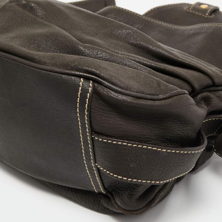 Pre Owned Dolce & Gabbana Dark Grey Leather D Ring Flap Hobo