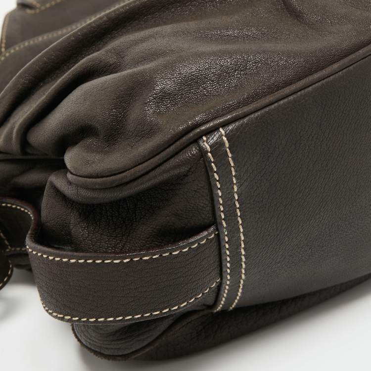 Pre Owned Dolce & Gabbana Dark Grey Leather D Ring Flap Hobo