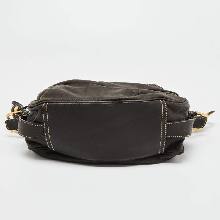 Pre Owned Dolce & Gabbana Dark Grey Leather D Ring Flap Hobo