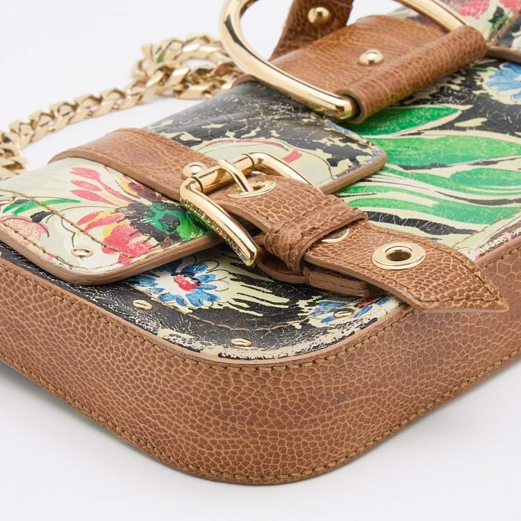 Pre Owned Dolce & Gabbana Multicolor Printed Leather Flap Baguette