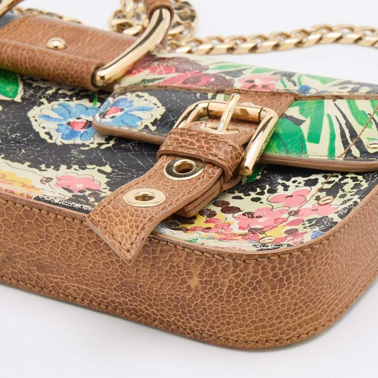 Pre Owned Dolce & Gabbana Multicolor Printed Leather Flap Baguette