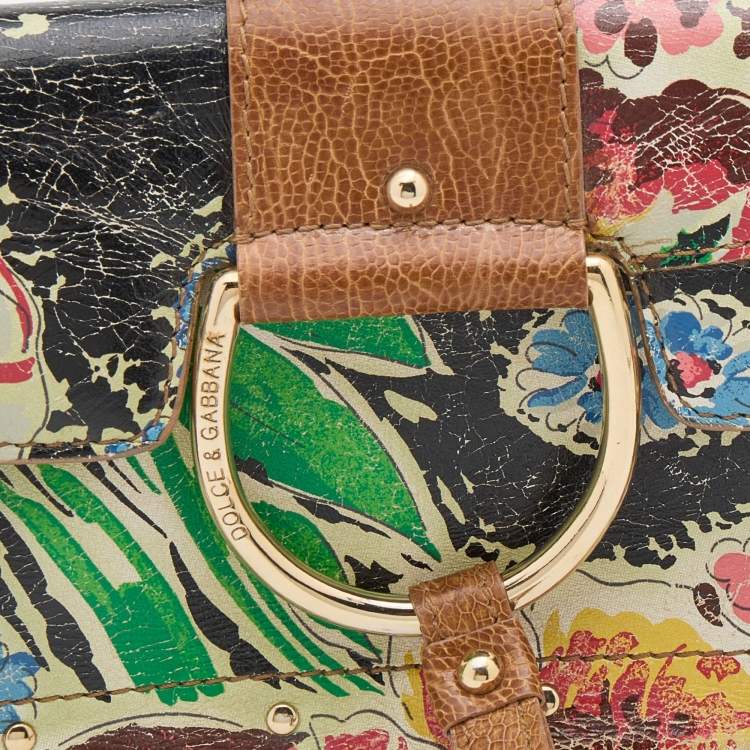 Pre Owned Dolce & Gabbana Multicolor Printed Leather Flap Baguette