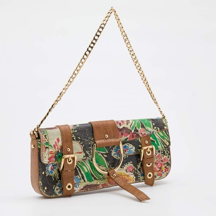 Pre Owned Dolce & Gabbana Multicolor Printed Leather Flap Baguette