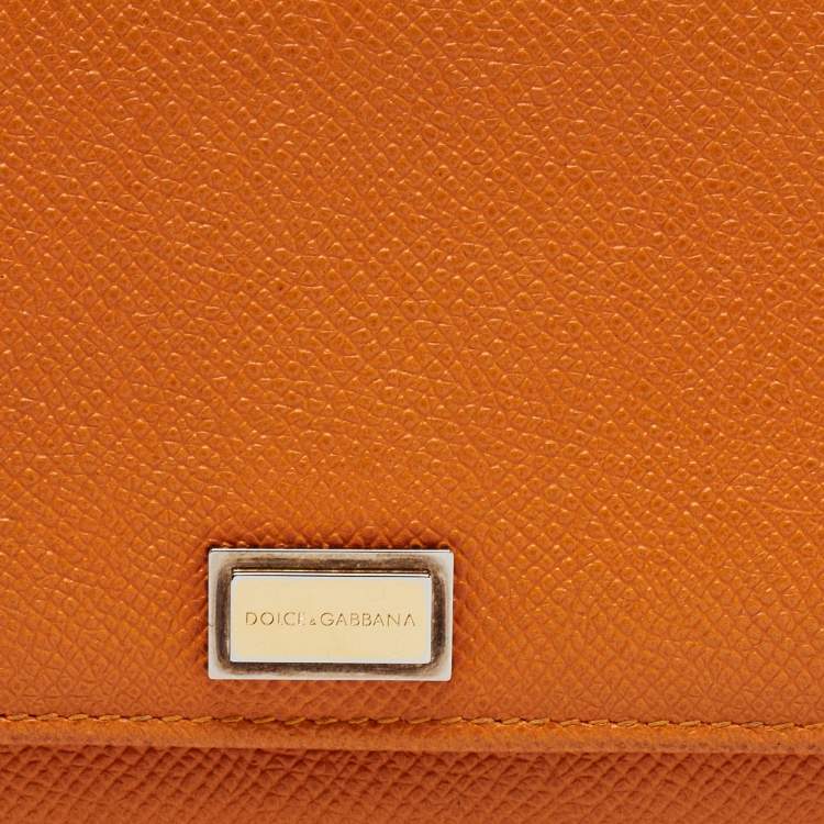 Pre Owned Dolce & Gabbana Orange Leather Flap Continental Wallet