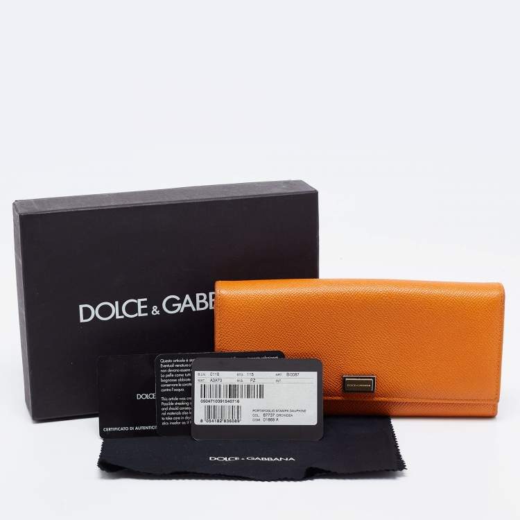 Pre Owned Dolce & Gabbana Orange Leather Flap Continental Wallet