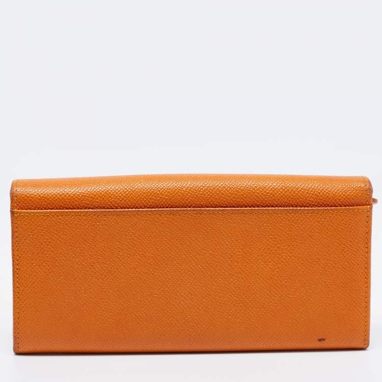 Pre Owned Dolce & Gabbana Orange Leather Flap Continental Wallet