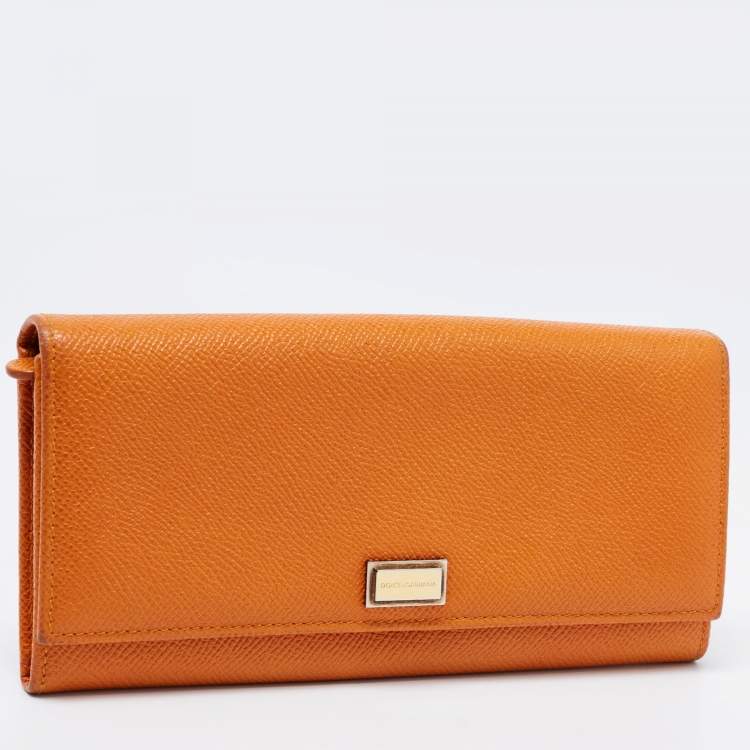 Pre Owned Dolce & Gabbana Orange Leather Flap Continental Wallet
