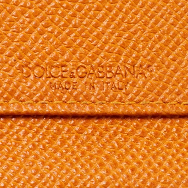 Pre Owned Dolce & Gabbana Orange Leather Flap Continental Wallet