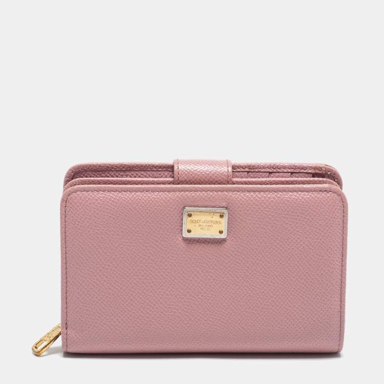 Pre Owned Dolce & Gabbana Pink Leather Zip French Wallet