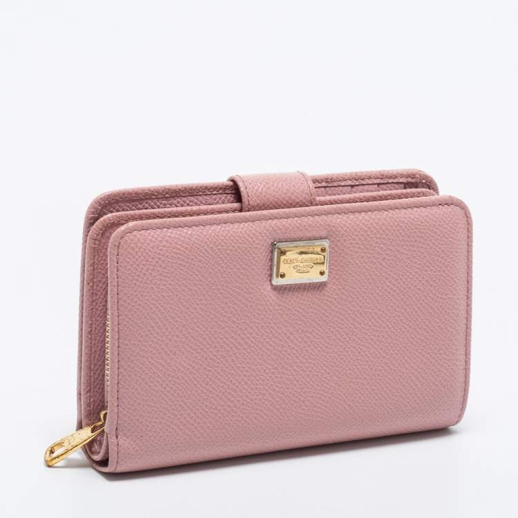 Pre Owned Dolce & Gabbana Pink Leather Zip French Wallet