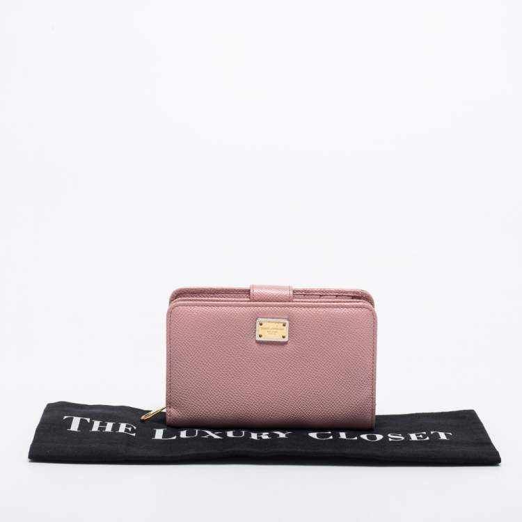 Pre Owned Dolce & Gabbana Pink Leather Zip French Wallet