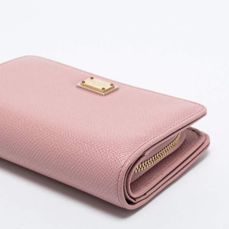 Pre Owned Dolce & Gabbana Pink Leather Zip French Wallet