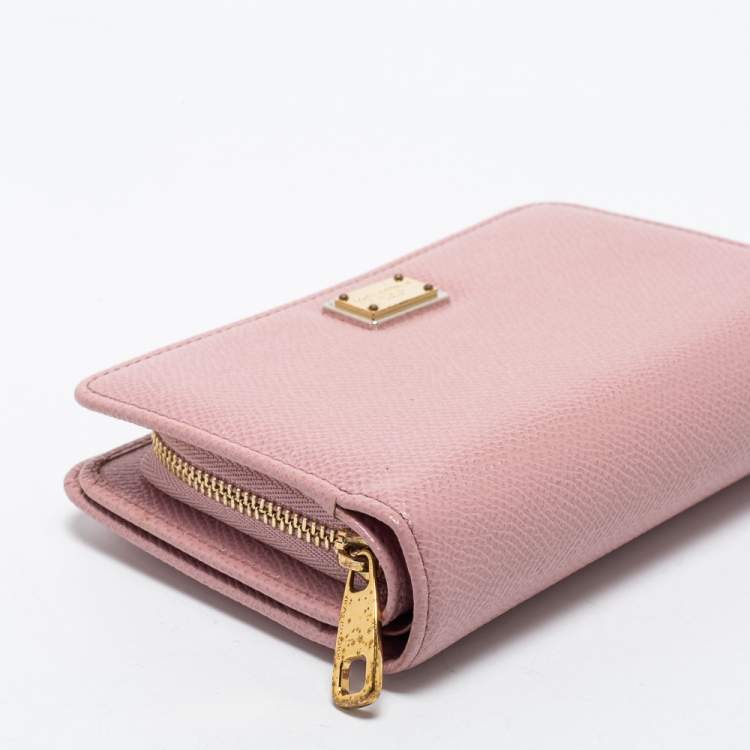 Pre Owned Dolce & Gabbana Pink Leather Zip French Wallet