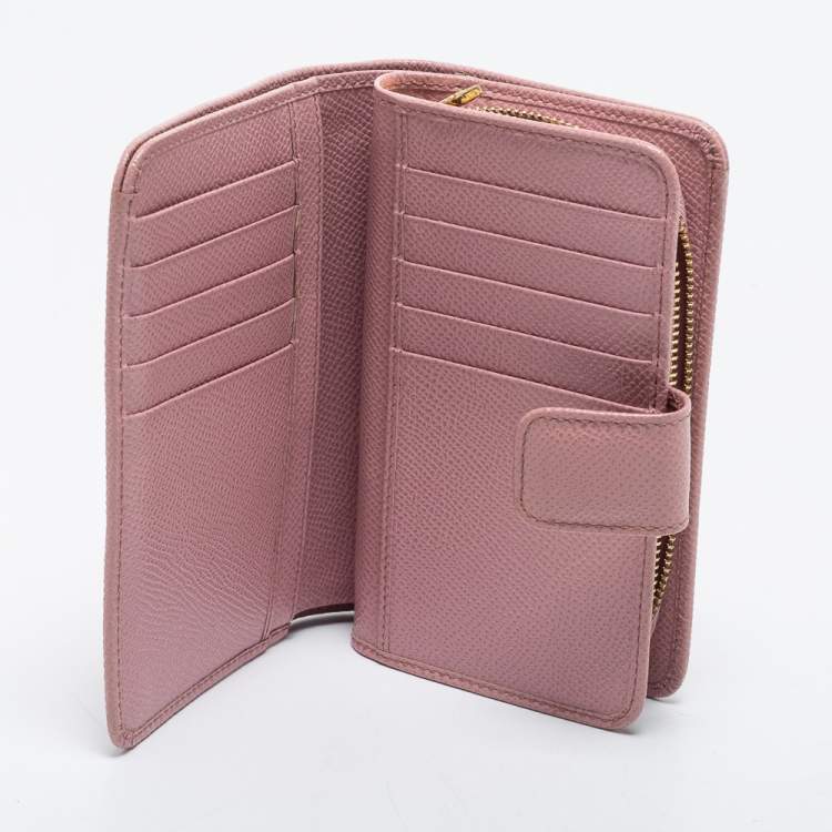 Pre Owned Dolce & Gabbana Pink Leather Zip French Wallet