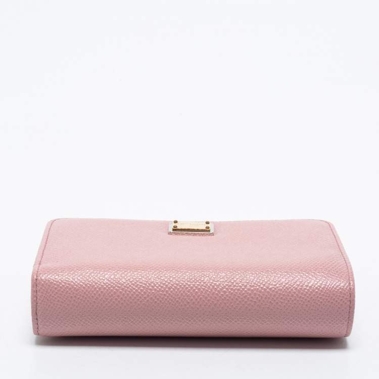 Pre Owned Dolce & Gabbana Pink Leather Zip French Wallet
