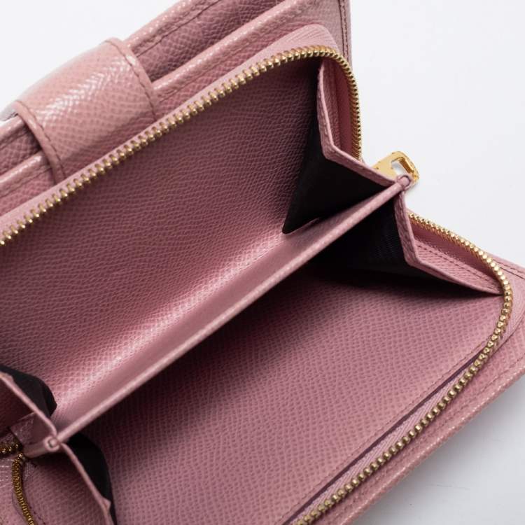 Pre Owned Dolce & Gabbana Pink Leather Zip French Wallet