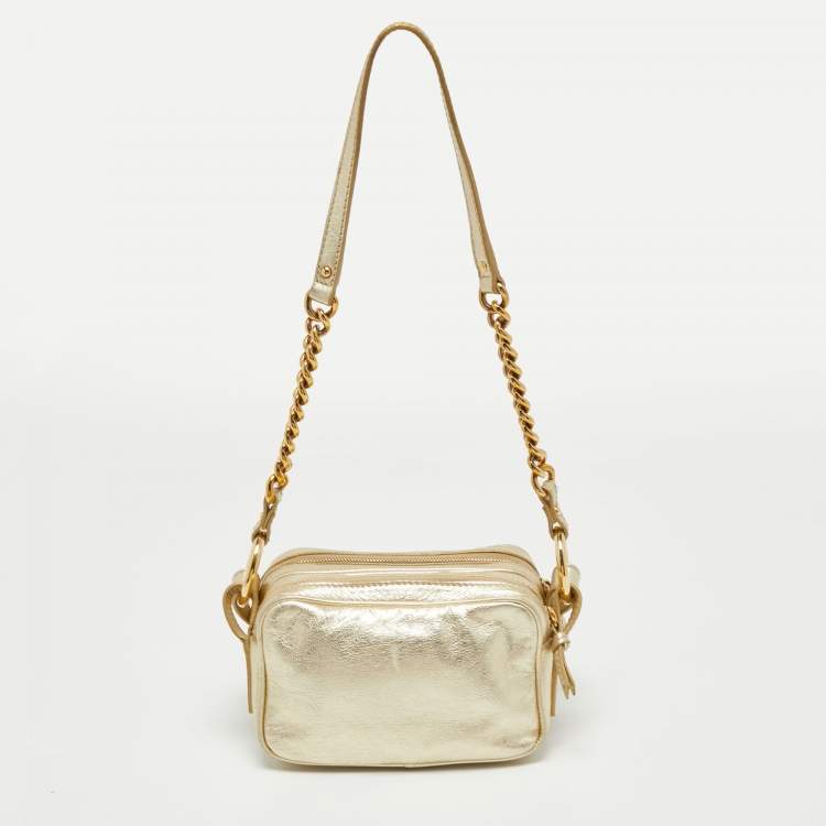 Pre Owned Dolce & Gabbana Metallic Gold Leather Double Zip Camera Bag