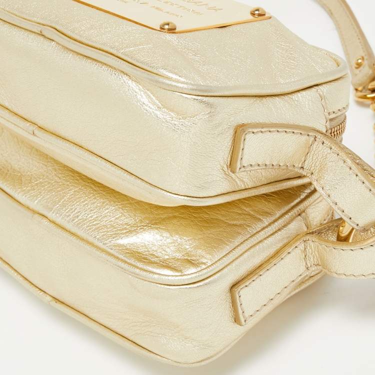 Pre Owned Dolce & Gabbana Metallic Gold Leather Double Zip Camera Bag