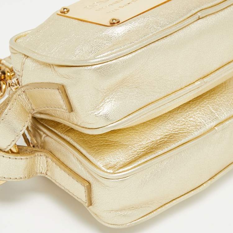 Pre Owned Dolce & Gabbana Metallic Gold Leather Double Zip Camera Bag