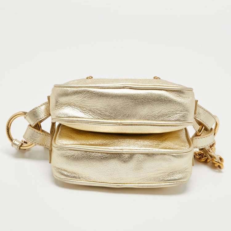 Pre Owned Dolce & Gabbana Metallic Gold Leather Double Zip Camera Bag