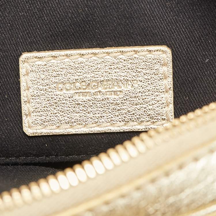 Pre Owned Dolce & Gabbana Metallic Gold Leather Double Zip Camera Bag