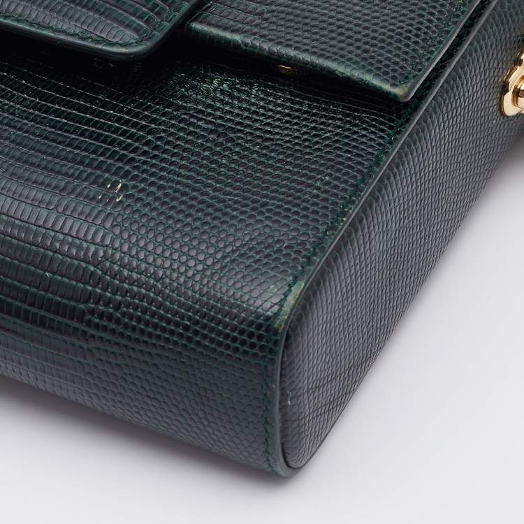 Pre Owned Dolce & Gabbana Green Iguana Embossed Leather Mini DG Millennials Crossbody Bag