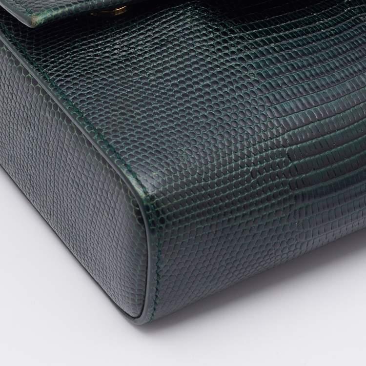Pre Owned Dolce & Gabbana Green Iguana Embossed Leather Mini DG Millennials Crossbody Bag